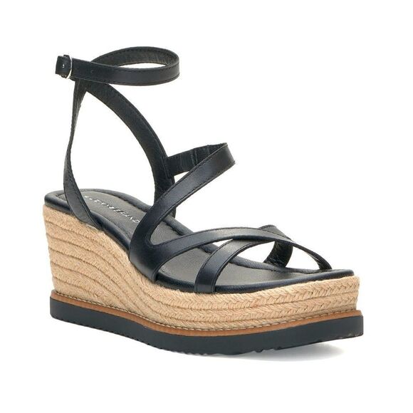NWT LUCKY BRAND BLACK CAROLIE ESPADRILLE WEDGE STRAPPY SANDAL WOMENS NEW IN BOX - Picture 1 of 10